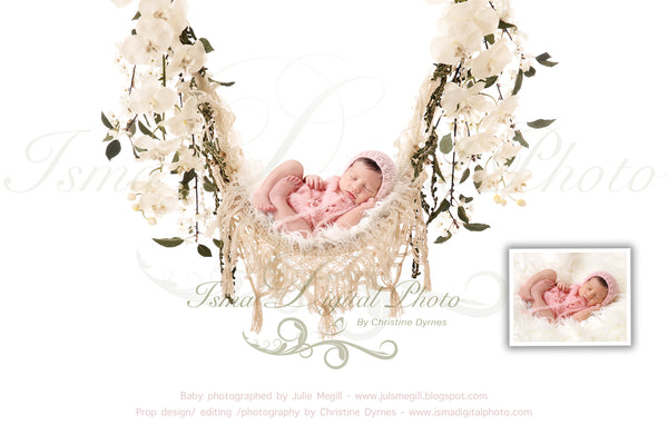 Hammock with pure white background and flowers 2 - Digital backdrop /background - psd with layers