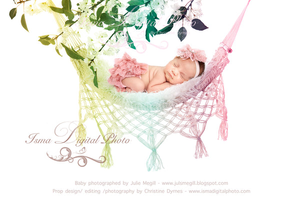 Hammock with pure white background and flowers - Digital backdrop /background - psd with layers
