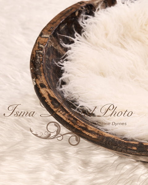 Handmade wooden bowl with white carpet - Digital backdrop /background - psd with layers