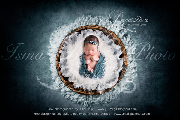 Handmade wooden bowl with wool - Newborn digital backdrop /background - psd with layers