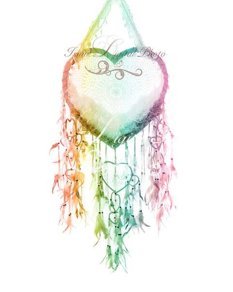 Heart shaped dreamcatcher rainbow - Digital backdrop /background - psd with layers