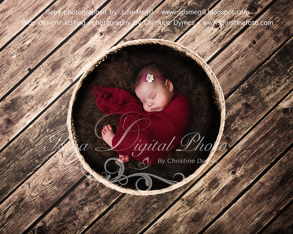 Basket Wooden Floor Whit Brown Wool 2 - Beautiful Digital background backdrop Newborn Photography Prop download