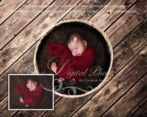 Basket Wooden Floor Whit Brown Wool 2 - Beautiful Digital background backdrop Newborn Photography Prop download