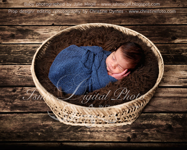 Basket Wooden Floor Whit Brown Wool 3 - Beautiful Digital background backdrop Newborn Photography Prop download