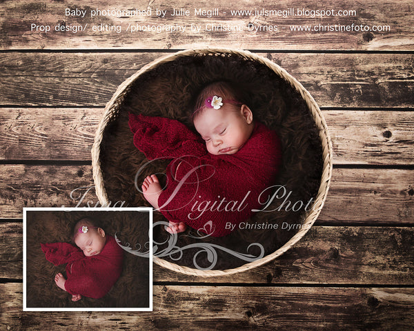 Basket Wooden Floor Whit Brown Wool - Beautiful Digital background backdrop Newborn Photography Prop download