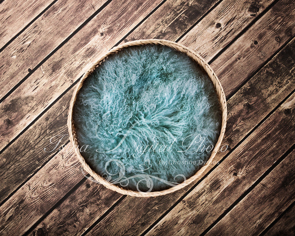 Basket Wooden Floor Whit Turquoise Wool 2 - Beautiful Digital background backdrop Newborn Photography Prop download