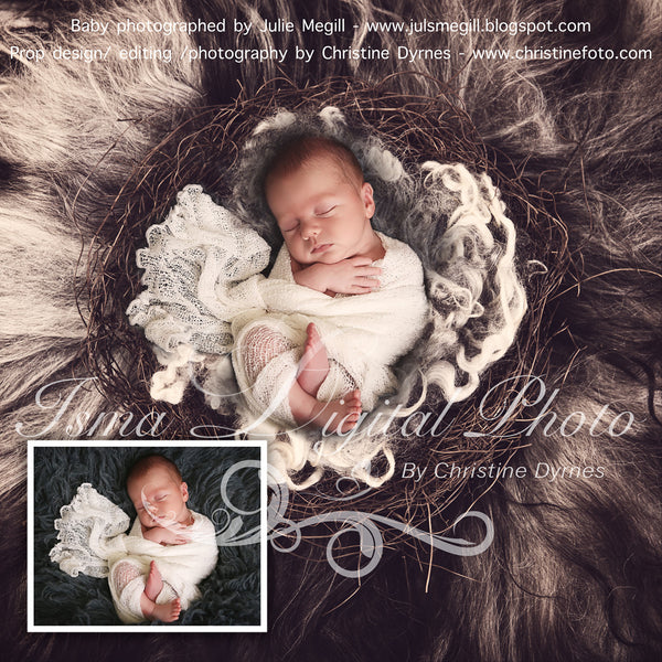 Artistically Nest whit wool - Beautiful Digital background Newborn Photography Prop download
