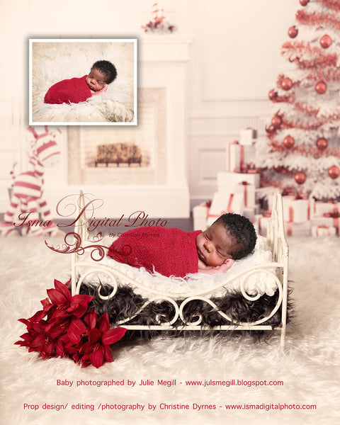 Christmas background with iron bed 2 - Digital backdrop /background