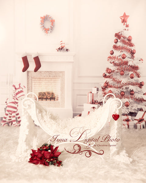Christmas Background With Iron Bed Chair - Beautiful Digital background backdrop download