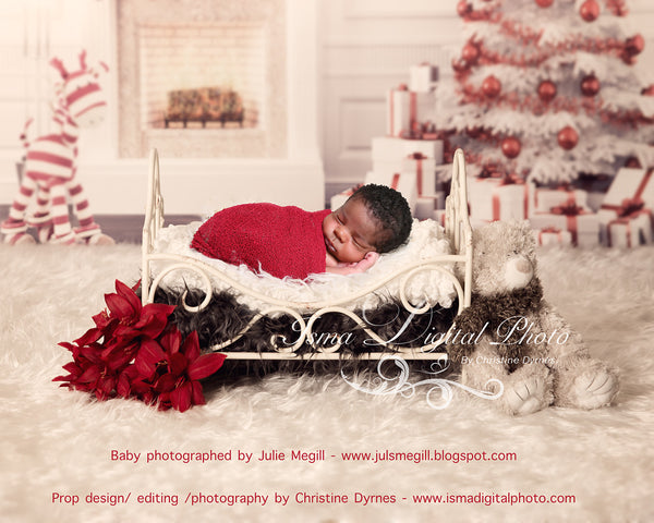 Christmas background with iron bed  - Digital backdrop /background