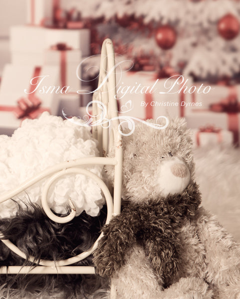 Christmas background with iron bed  - Digital backdrop /background