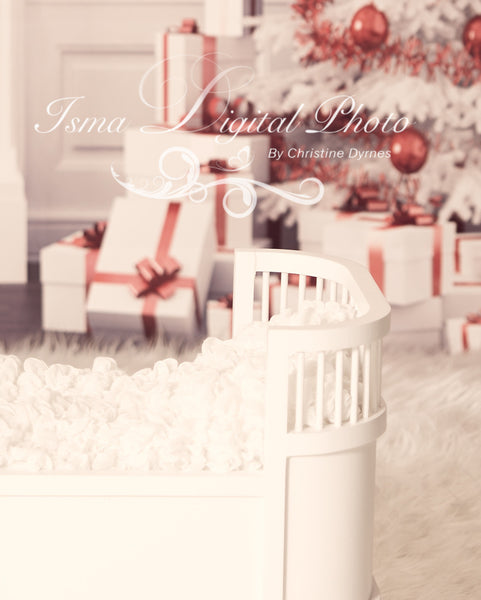 Christmas Background With White Bed - Beautiful Digital background backdrop download
