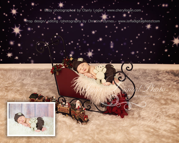 Christmas Sleigh With Star Background - Beautiful Digital background backdrop download