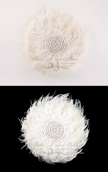 Package deal, 2 Feather nest, White and black babckground whit white feather and sea shells