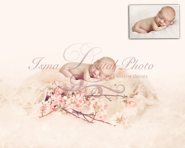 Soft Wool Bed with Flower - Beautiful Digital background Newborn Photography Props download
