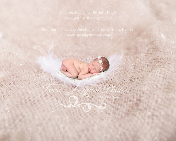 White Feather Baby - Digital Backdrop Newborn Photography Props - Psd file with layers and texture