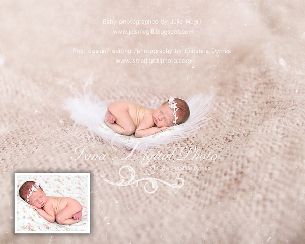 White Feather Baby - Digital Backdrop Newborn Photography Props - Psd file with layers and texture