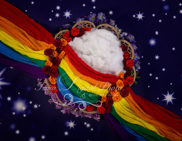 Rainbow baby basket and stars - Digital backdrop /background - psd with layers