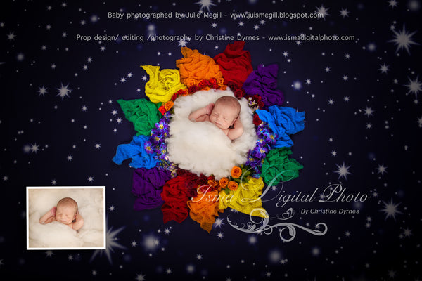 Rainbow baby flower and stars - Digital backdrop /background - psd with layers