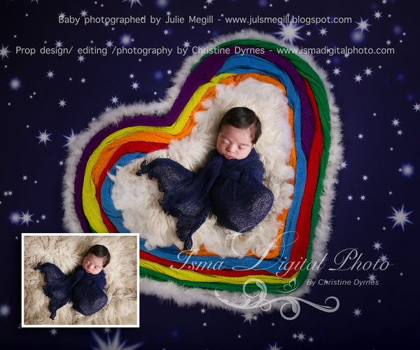 Rainbow baby heart and stars - Digital backdrop /background - psd with layers