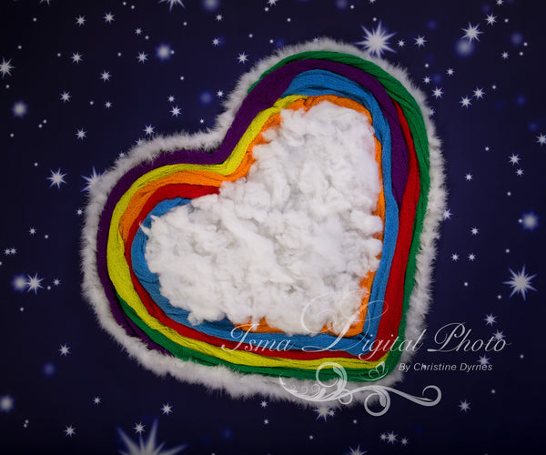 Rainbow baby heart and stars - Digital backdrop /background - psd with layers