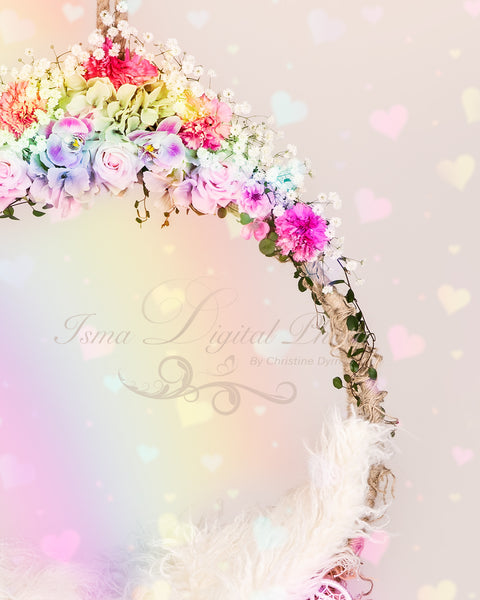 Rainbow newborn hanging circle design - Digital backdrop /background - psd with layers