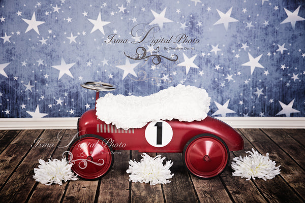 Red toy car with star background and flower 2 - Digital backdrop /background - psd with layers