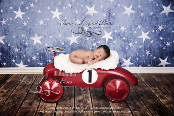 Red toy car with star background - Digital backdrop /background - psd with layers