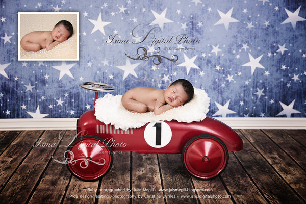 Red toy car with star background - Digital backdrop /background - psd with layers