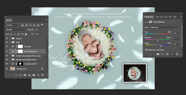 Easter flower nest - Digital backdrop /background - psd with layers