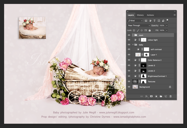 Vintage Stroller With Light Background Veils And Flower - psd file with Layers
