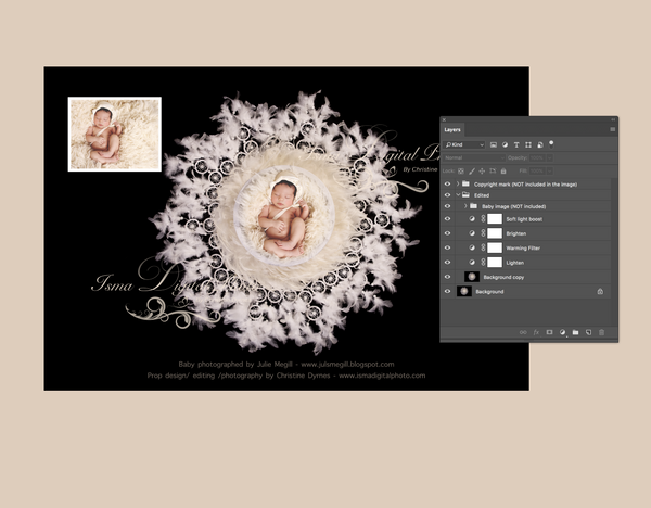 White feather nest design - Digital backdrop /background - psd with layers