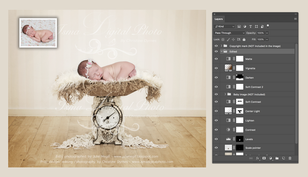 Beautiful antique scale - Newborn digital backdrop /background - psd with layers
