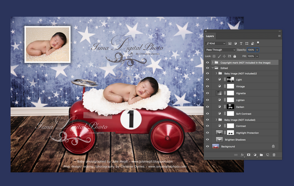 Package deal, 4 images - Red toy car with star background - Digital backdrop - psd with layers