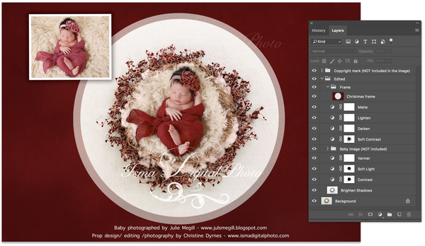 Newborn Christmas nest - Digital backdrop /background - psd with layers