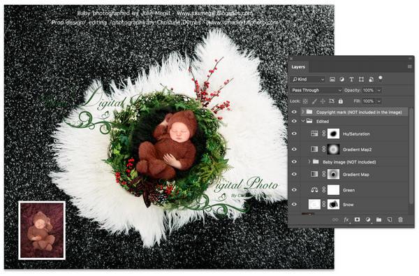 Christmas garland newborn winter feeling - Digital backdrop /background - psd with layers
