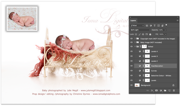 Iron bed with white background - Newborn digital backdrop - psd with layers