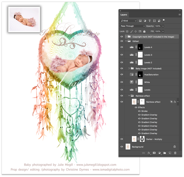 Heart shaped dreamcatcher rainbow - Digital backdrop /background - psd with layers