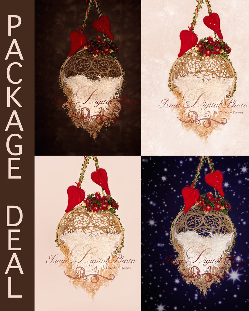 Package deal - Hanging Christmas Twine Circles Bowl - Beautiful Digital backdrop Newborn Prop download