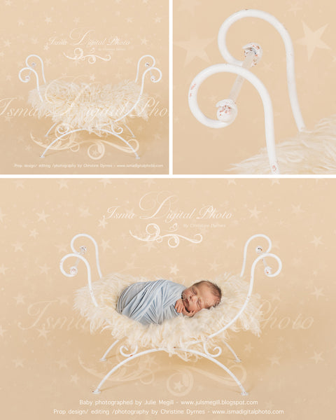 White single Iron bed chair with stars - Newborn digital backdrop /background