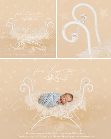 White single Iron bed chair with stars - Newborn digital backdrop /background