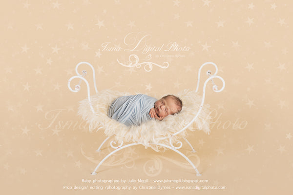 White single Iron bed chair with stars - Digital backdrop - psd with layers