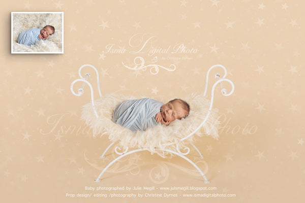 White single Iron bed chair with stars - Digital backdrop - psd with layers