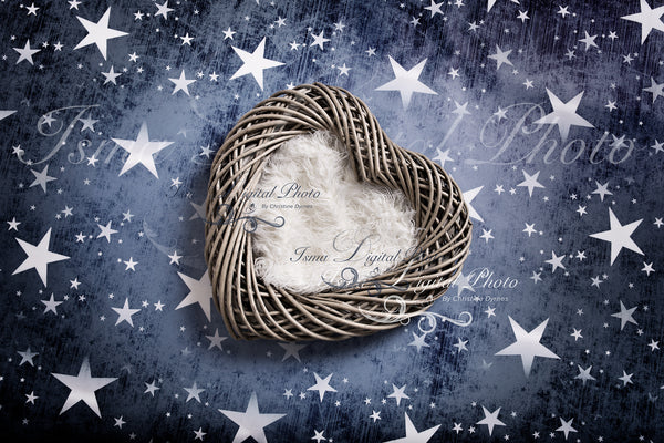 Wooden heart with star background - Newborn digital backdrop /background - psd with layers