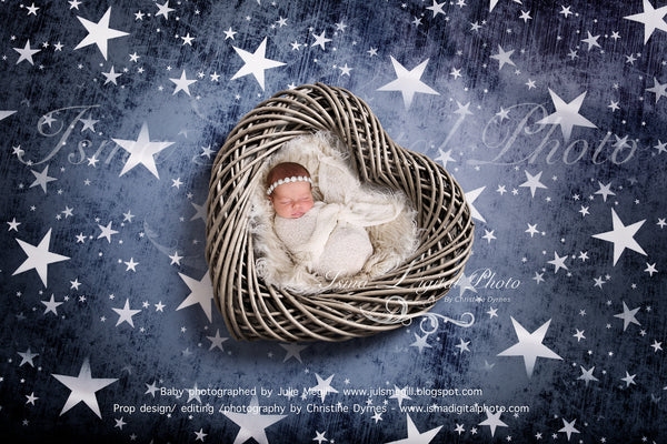 Wooden heart with star background - Newborn digital backdrop /background - psd with layers